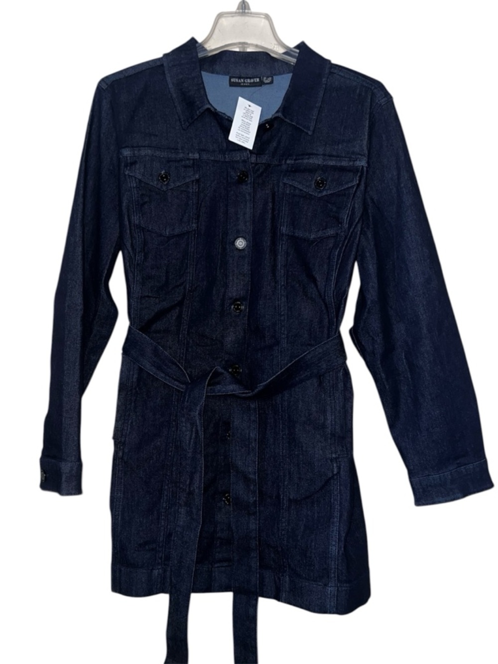 Susan Graver button-up dark blue jean belted dress tunic Size Large Petite NWT